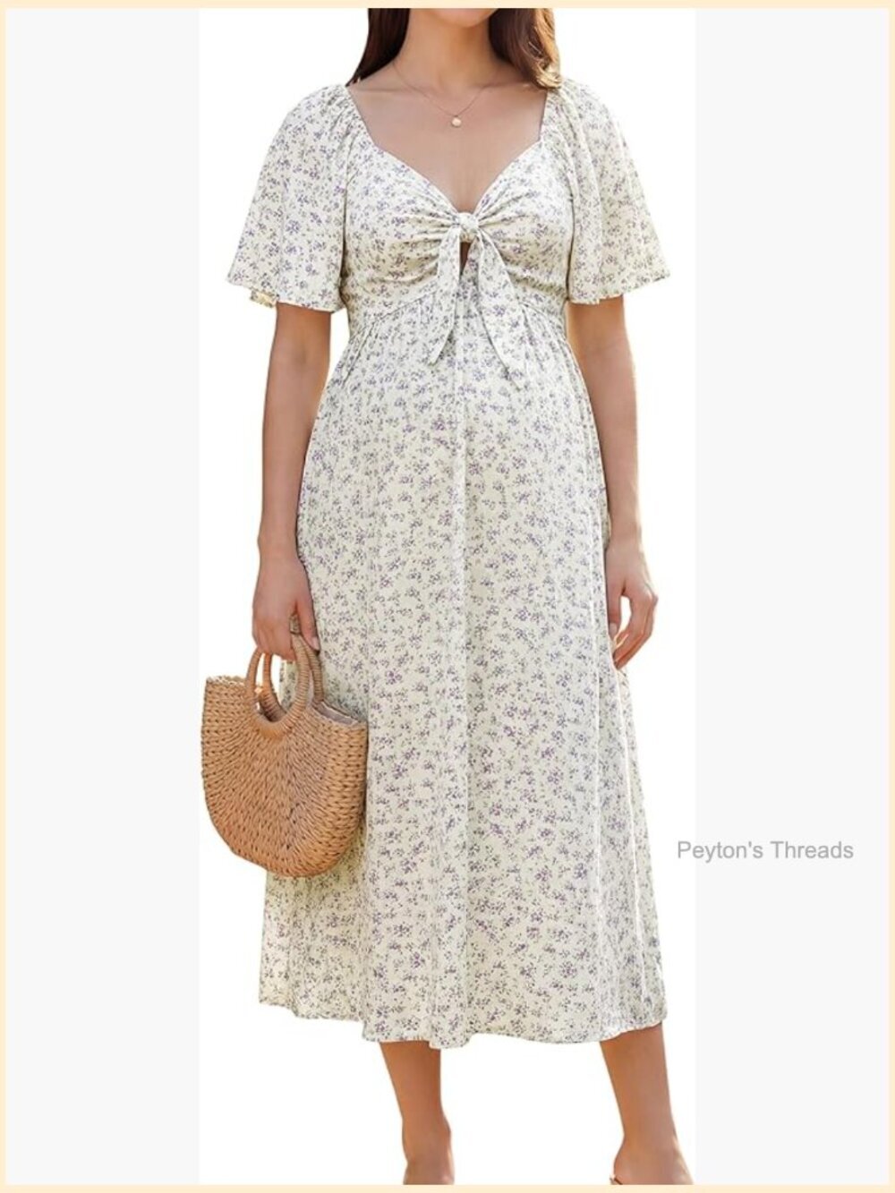Maternity Dress with Pockets Bow Tie V Neck Floral Baby Shower Midi 2026
